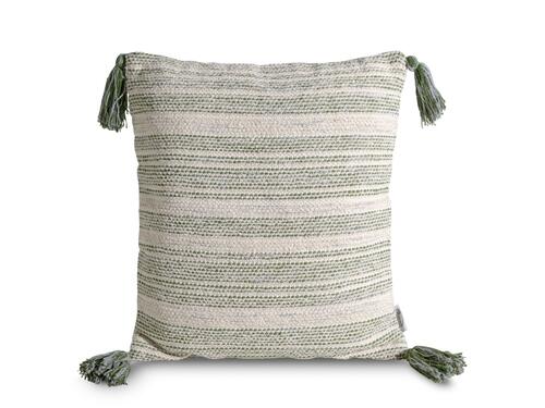 Dekoračná pletená obliečka na vankúš so strapcami - Abi, krémovozelená 45 x 45 cm
